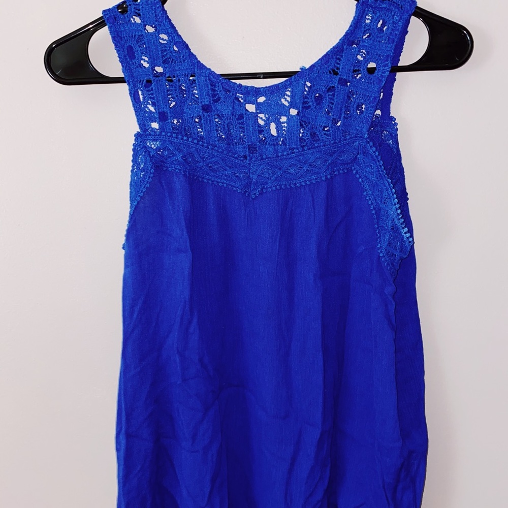 Blue Dressy Tank Top with Crochet detailing